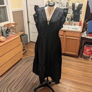 cotton poplin ruched tiered midi dress